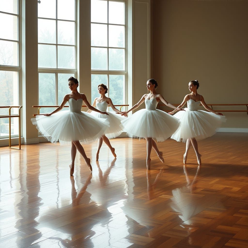 Elegant Ballerinas Dancing in a Spacious Studio, in Impressi...