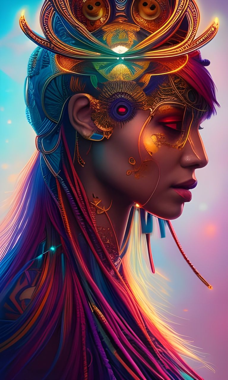 Neon Gothic Queen Portrait in Retro Style