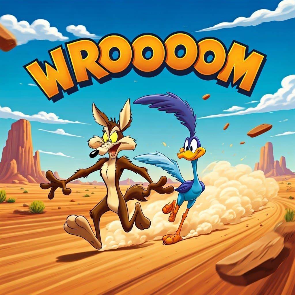 Coyote and Road Runner Desert Race in Looney Tunes Style