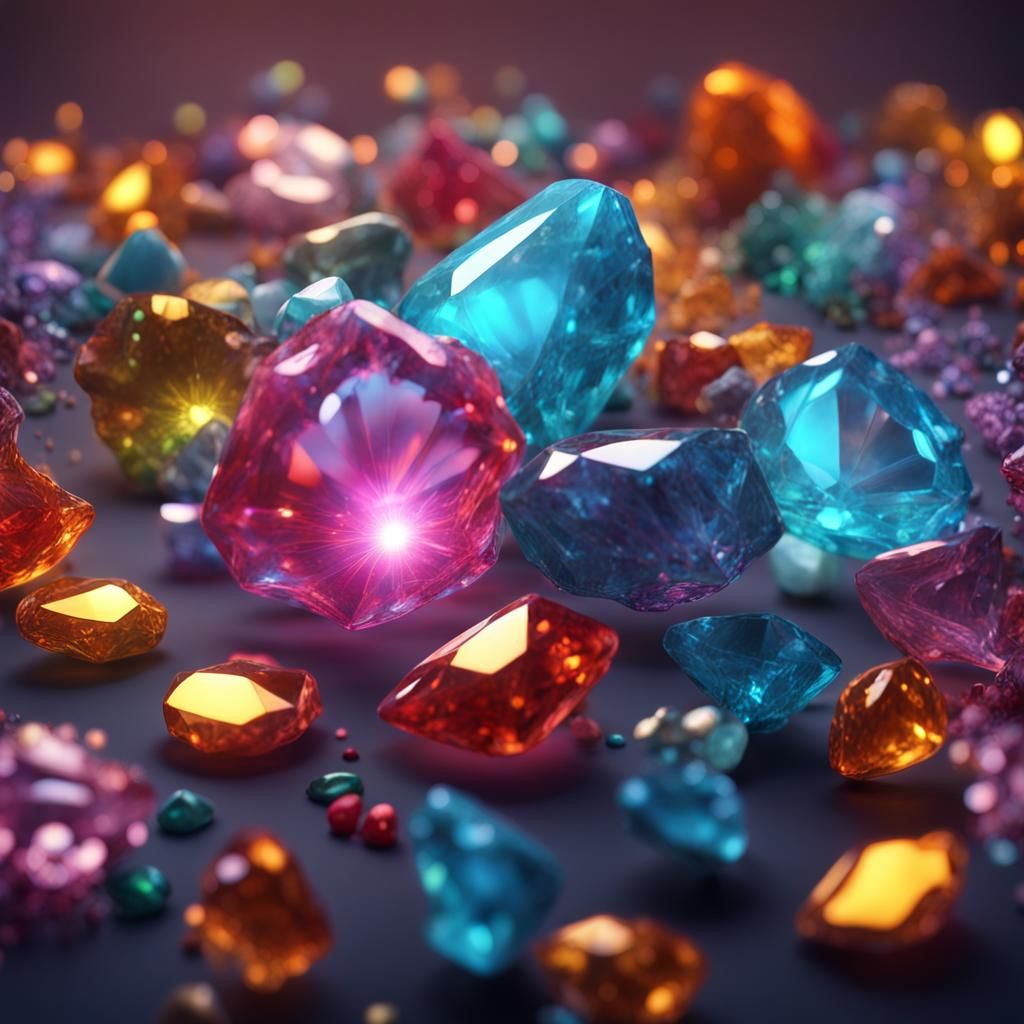 Luminescent Gemstone Explosion in Hyperrealistic Style