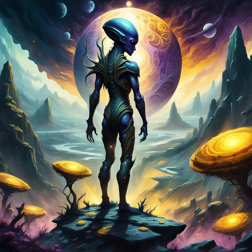Alien on Distant Planet in Dark Fantasy Style