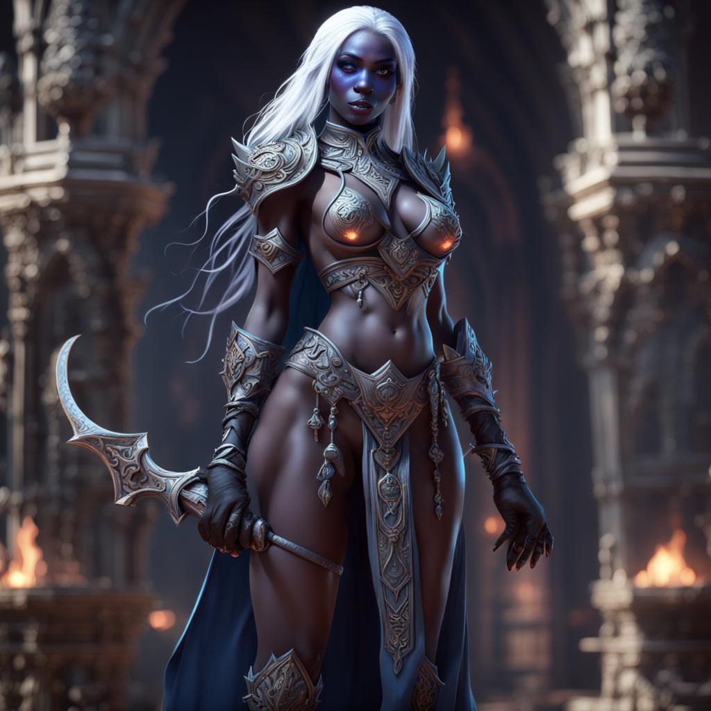 Drow Cleric of Eilistraee: Detailed Matte Painting