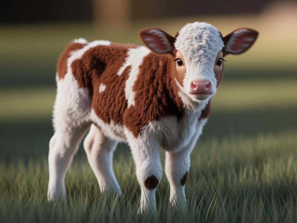 Realistic Baby Calf in a Serene Grass Field