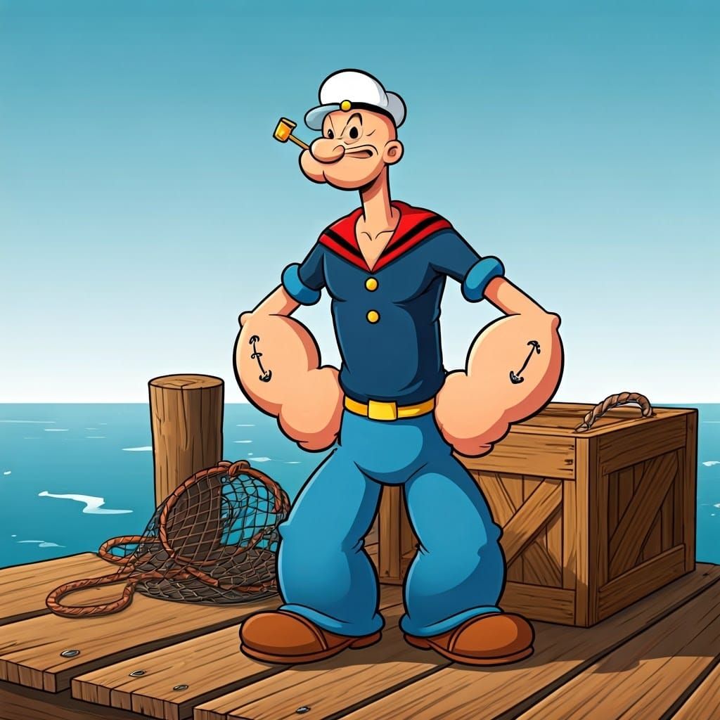 Popeye the Rooster Sailor in Whimsical Cartoon Style