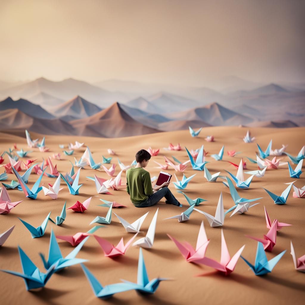 Origami Desert Scene with Boy Reading