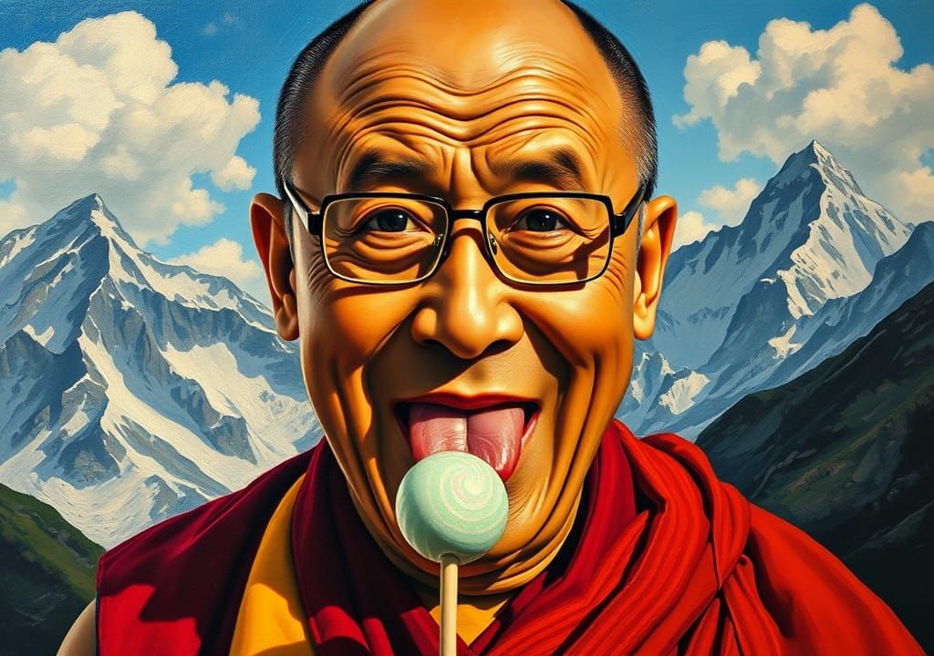 Dalai Lama Portrait in Oil Painting Style
