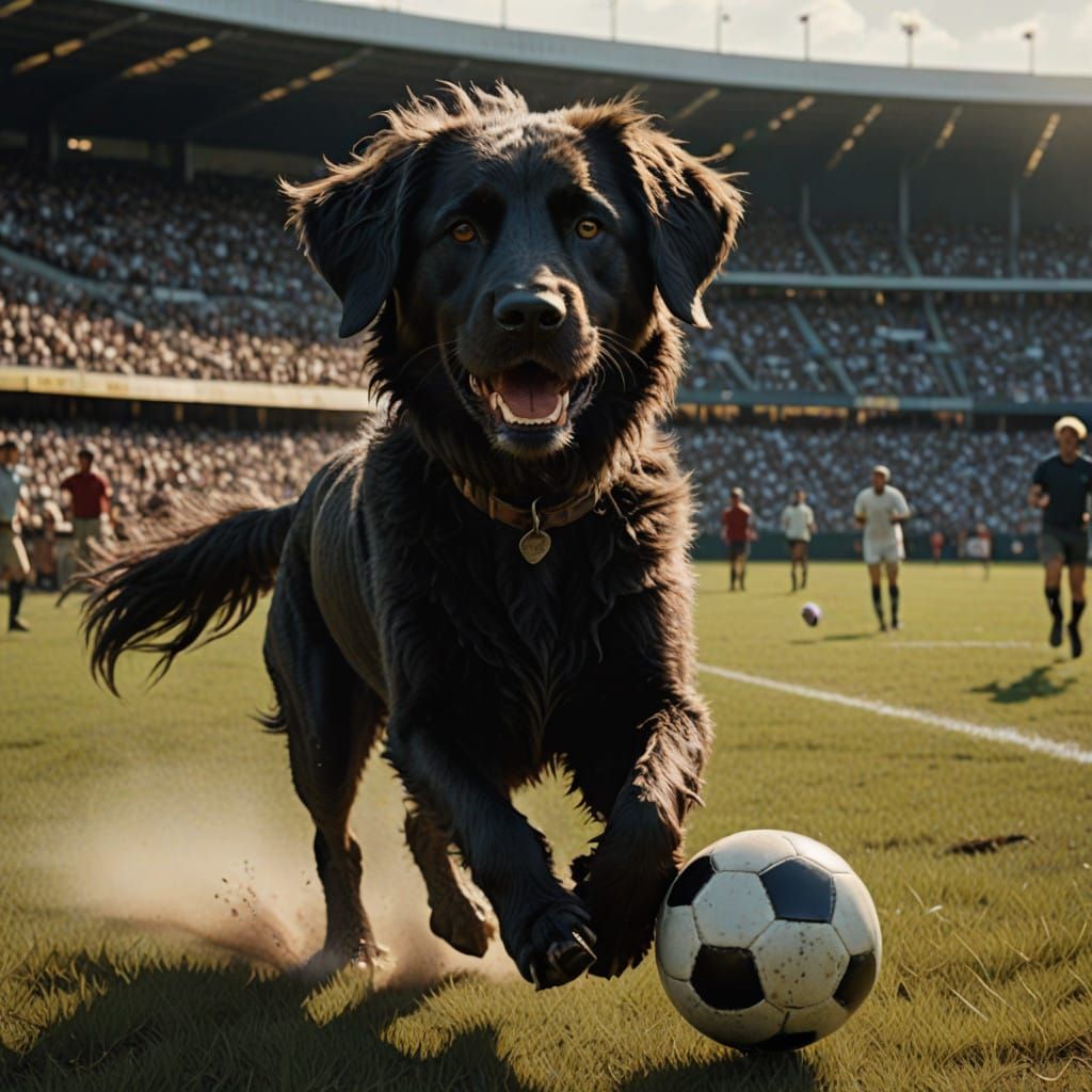 Epic Canine Soccer Chase in Cinematic Style