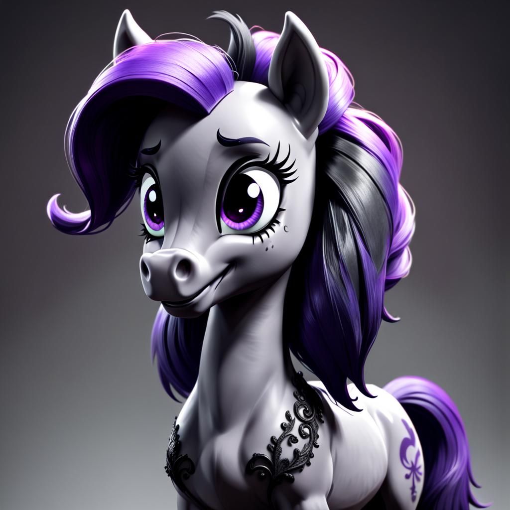 Goth Rarity Pony Portrait in 3D CGI Style