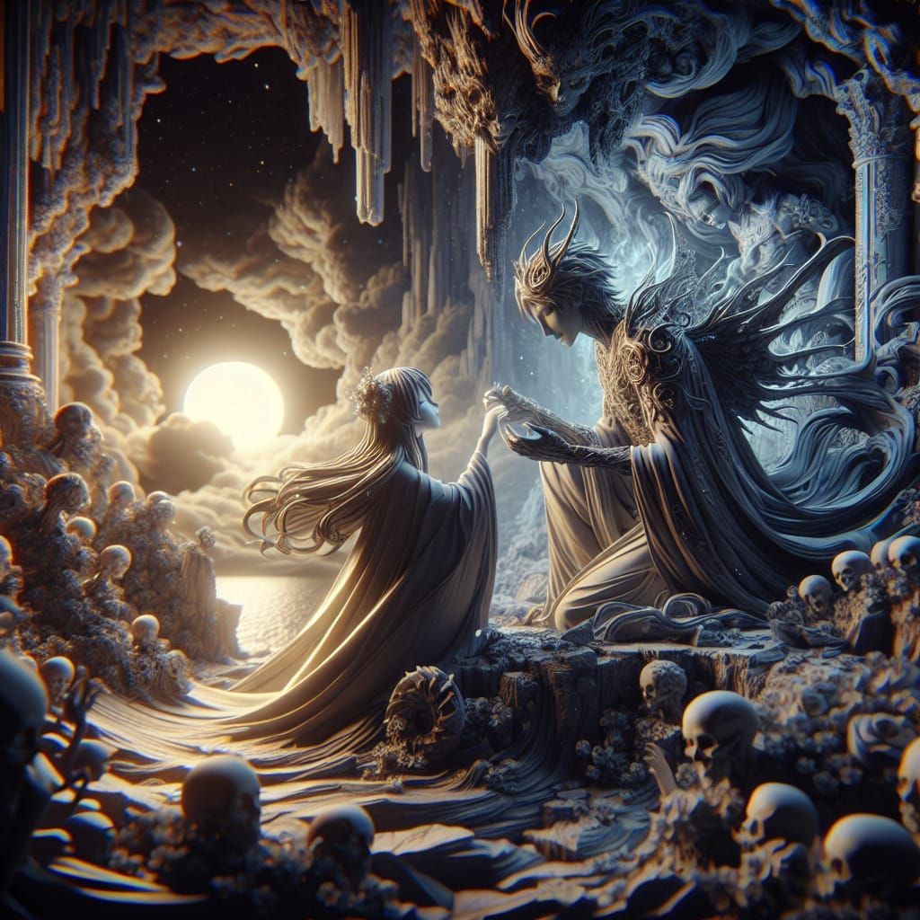 Hades and Persephone: 3D Anime Concept Art