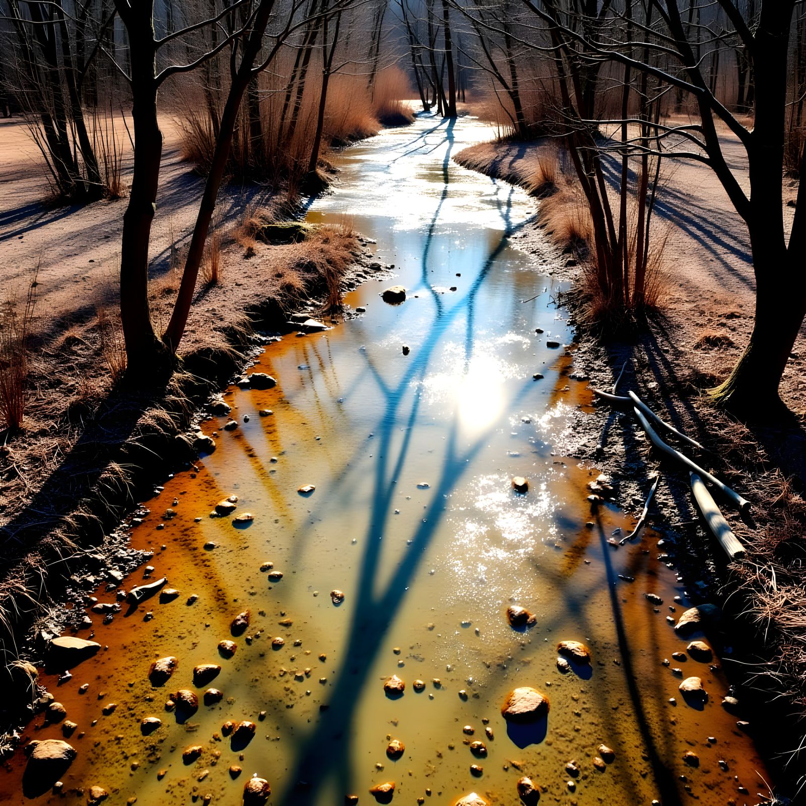 Serene Woodland Stream in High-Angle Perspective