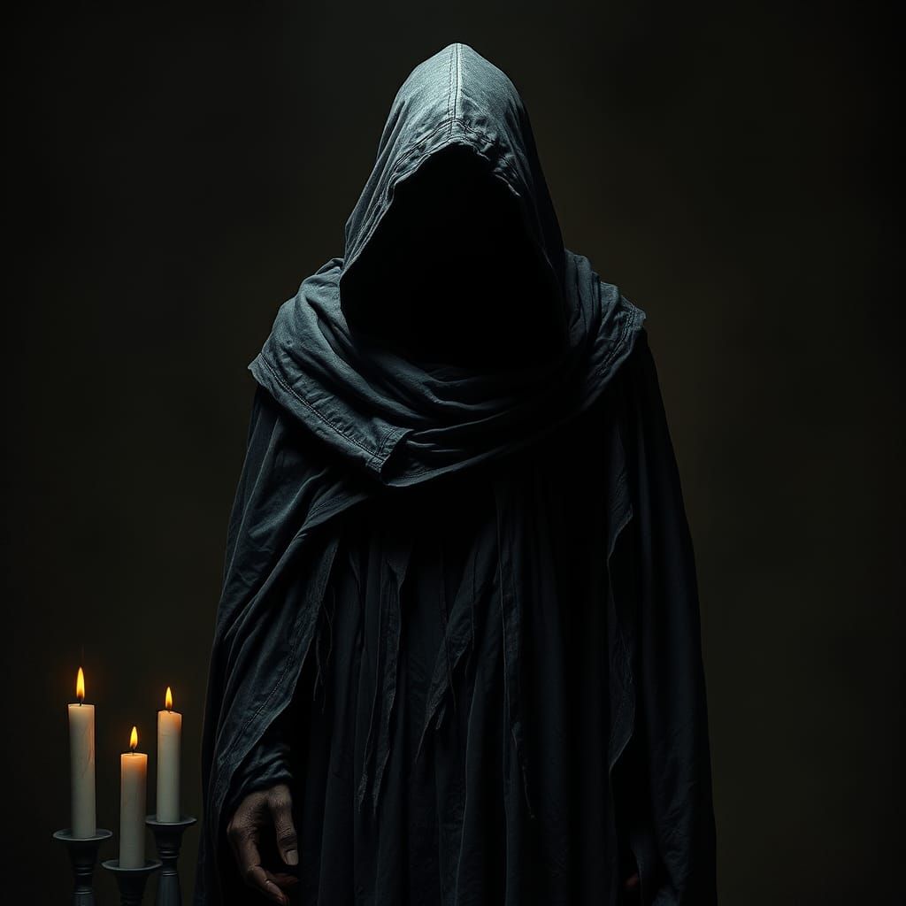 Ominous Cloaked Figure in Dark Fantasy Style