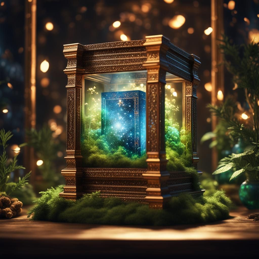 Glowing Torah Scroll in Cube Terrarium