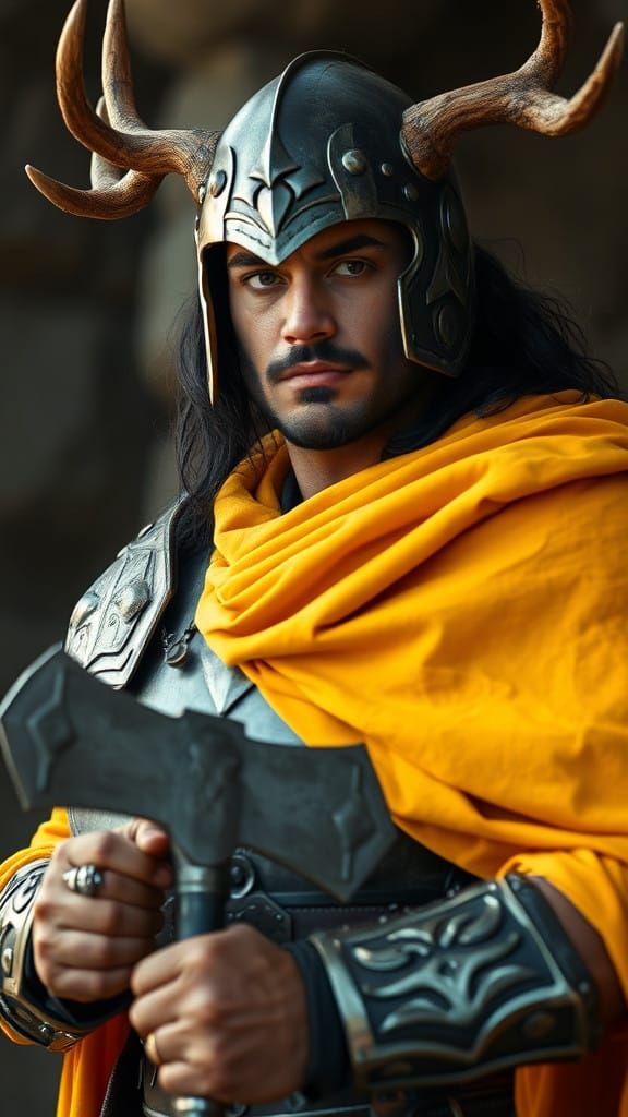 Epic Warlord in Dark Armor and Yellow Robes