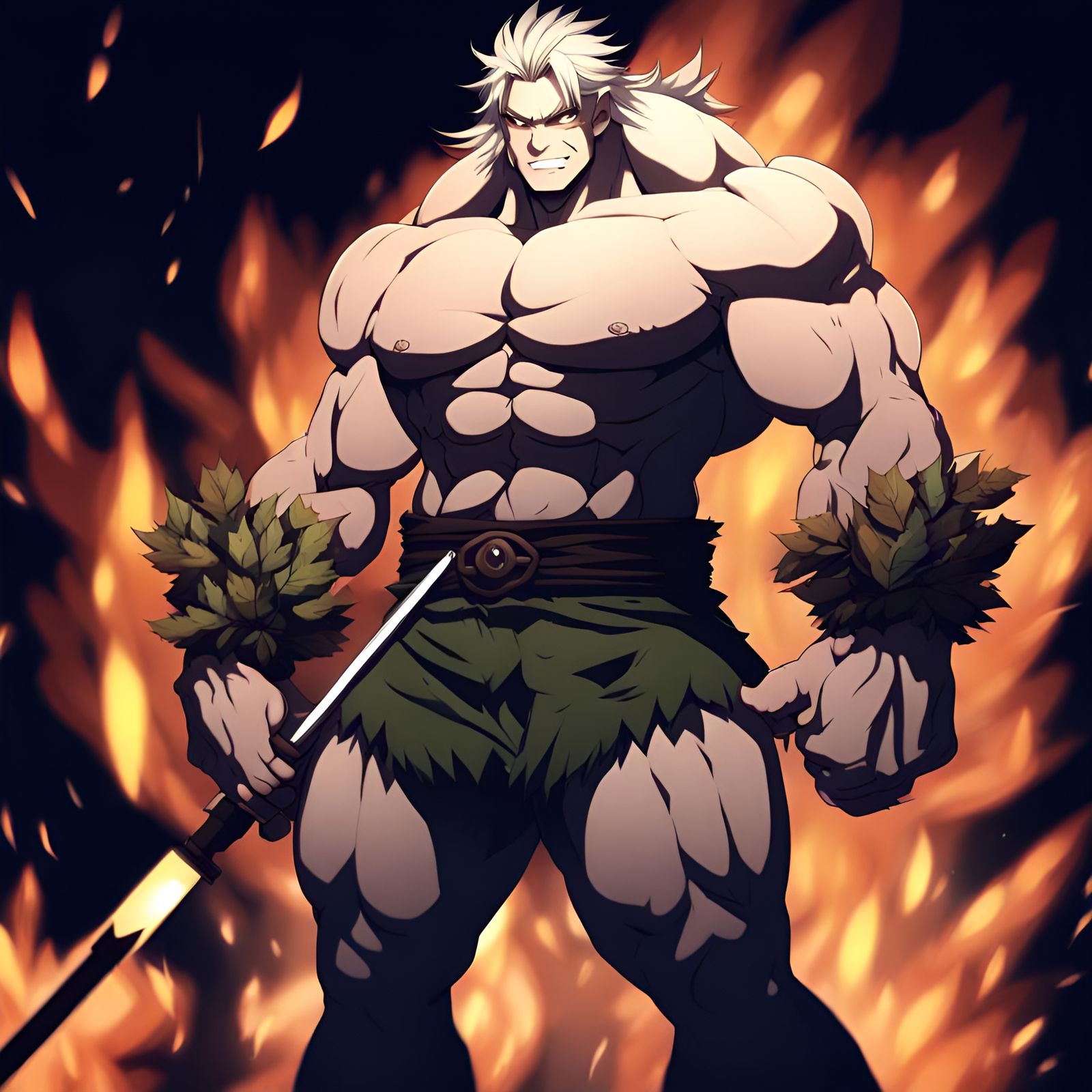 Muscular Ogre with Stone Weapon in Anime Style