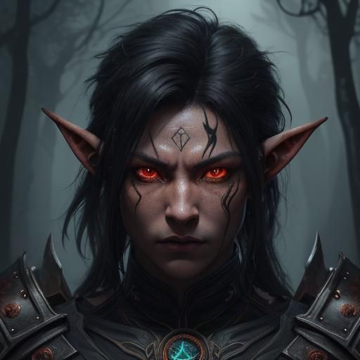 Gritty Elf Barbarian Warrior in Dark Forest