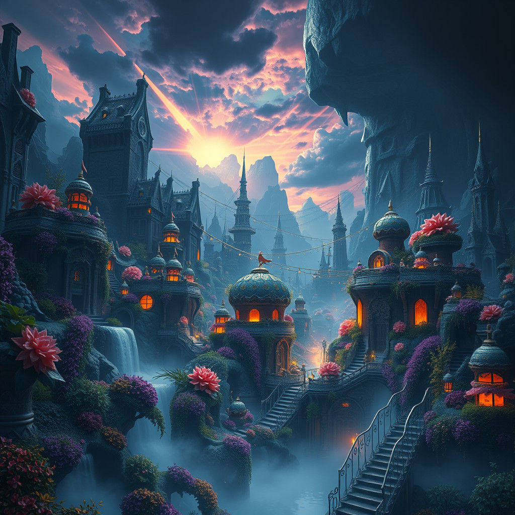 Mystical Landscape with Glowing Fauna in Dreamlike Setting