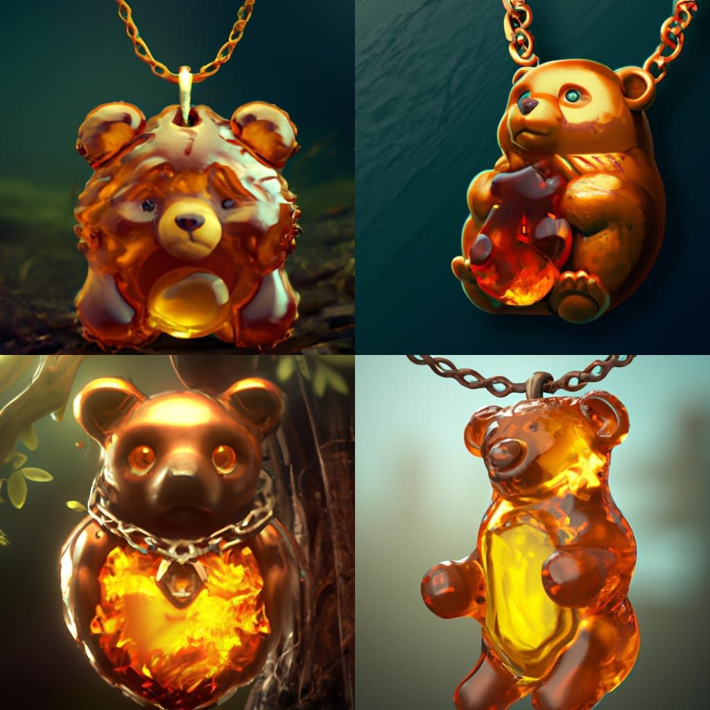 Amber Bear Jewel on Gold Chain: Fantasy Art