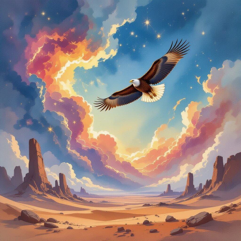 Majestic Eagle Soars Through Cosmic Dreamscape