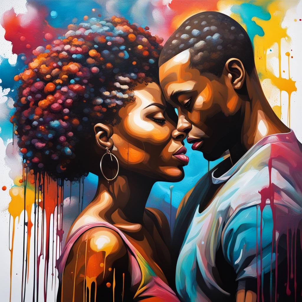 Abstract African American Couple in Graffiti Art