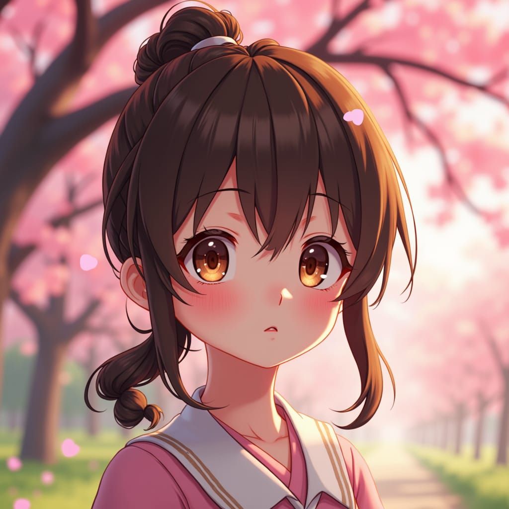Anime Girl in Cherry Blossom Garden, 3D Art