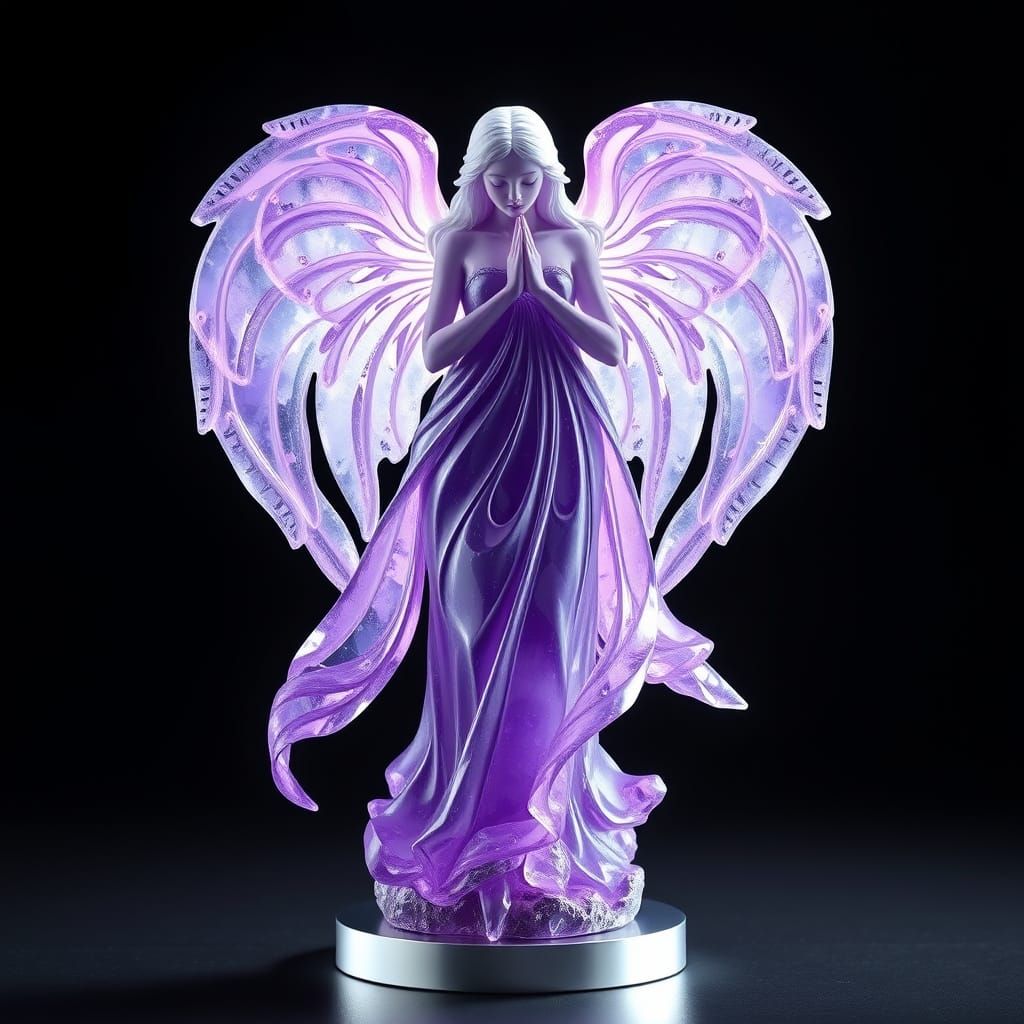 Sugilite crystal angel statue, 10% lavender, 30% cool violet...