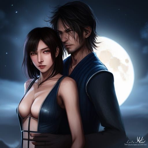 Rukia and Mugetsu Portrait with Moon and Lightning