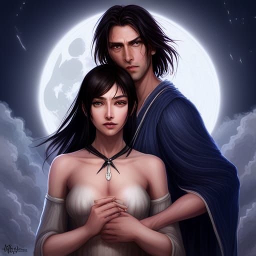 Rukia and Mugetsu Portrait with Moon and Lightning