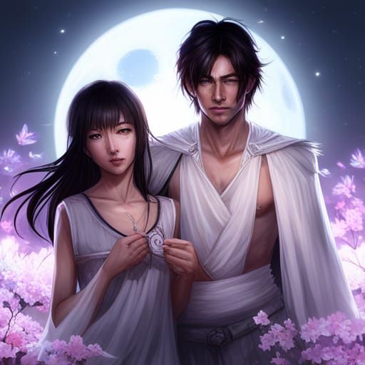 Rukia and Mugetsu Portrait with Moon and Lightning