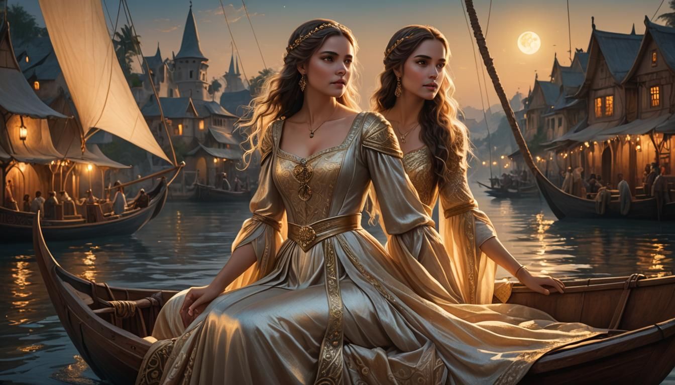 Fairytale Maiden on Moonlit River: Fantasy Art