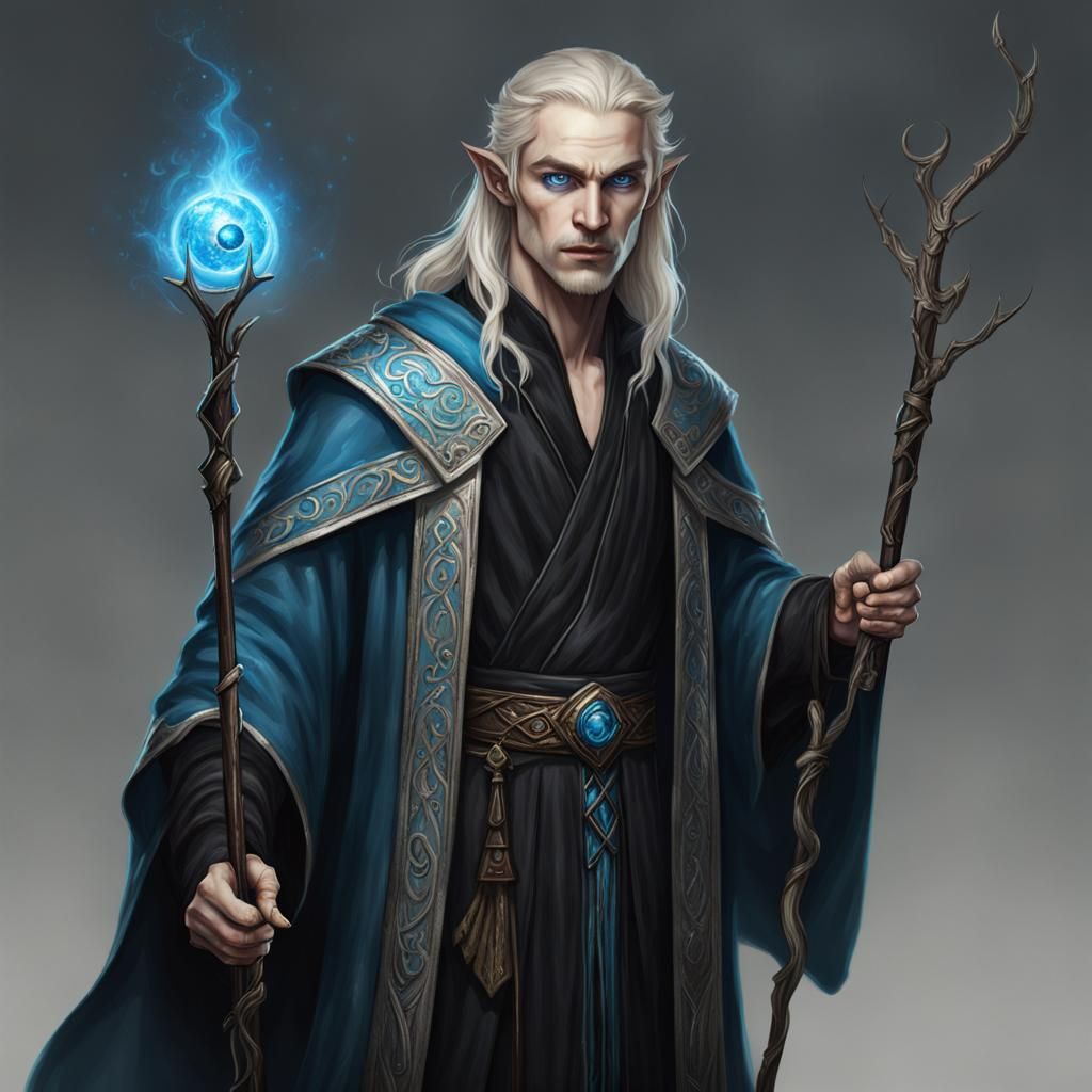 Elven Wizard with Staff and Bemused Expression