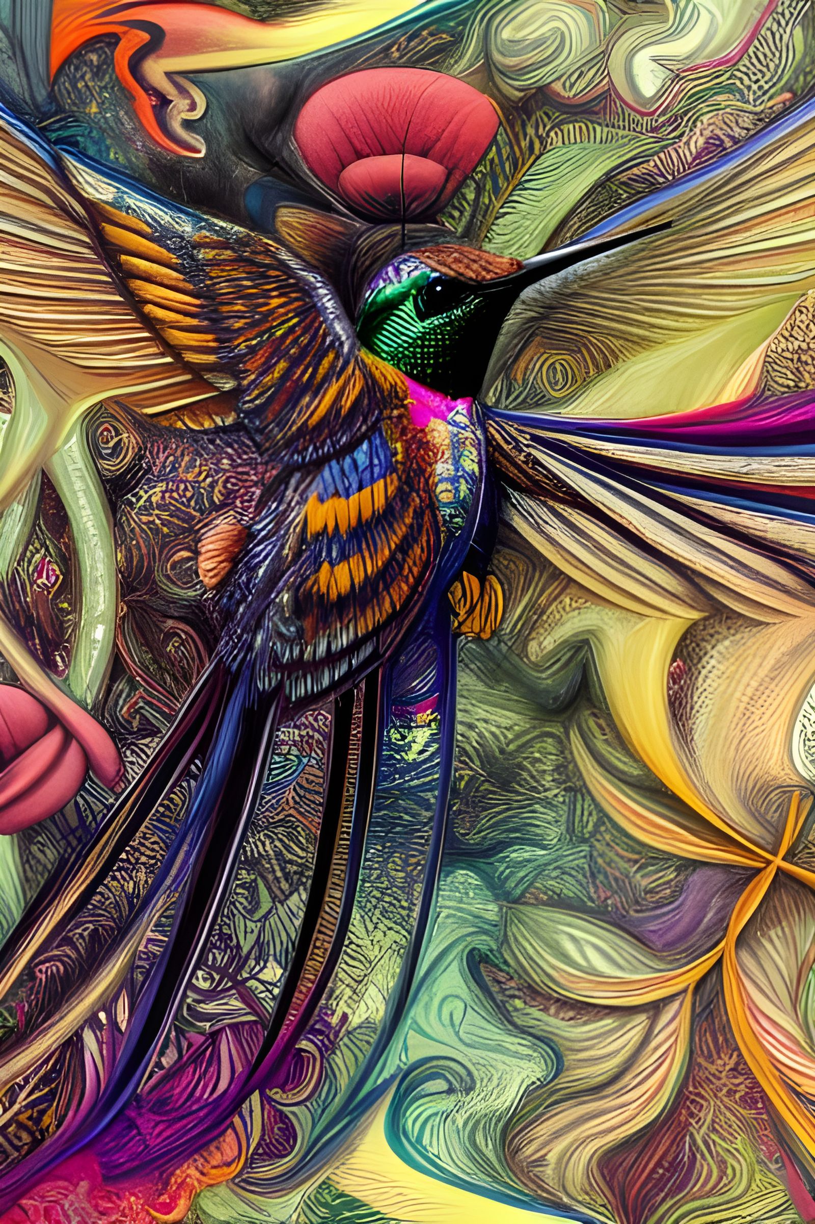 Colorful Hummingbird in Rich Fantasy Art Style