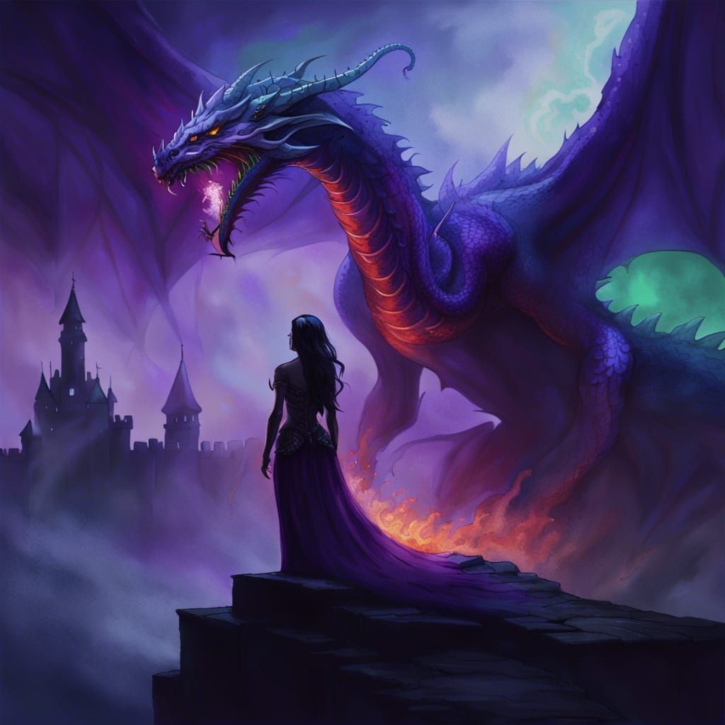 Evil Mist Dragon Stares at Elf Maiden