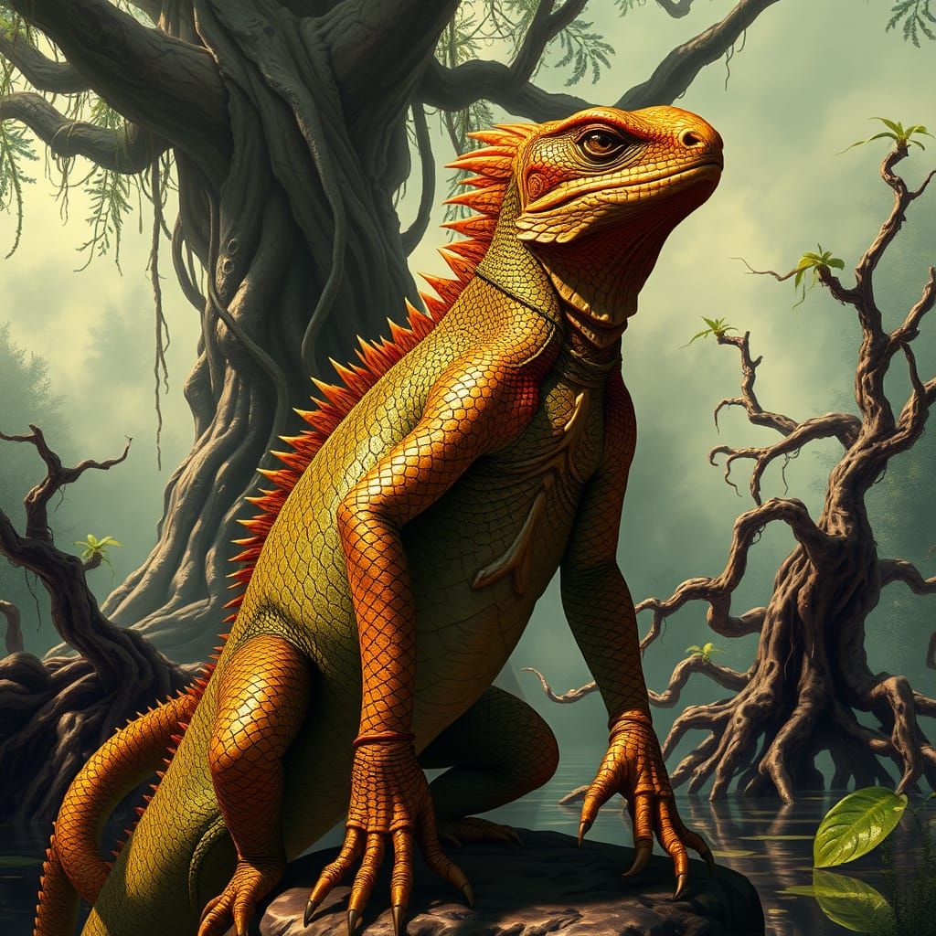 Regal Lizardfolk in Ancient, Weathered Glory