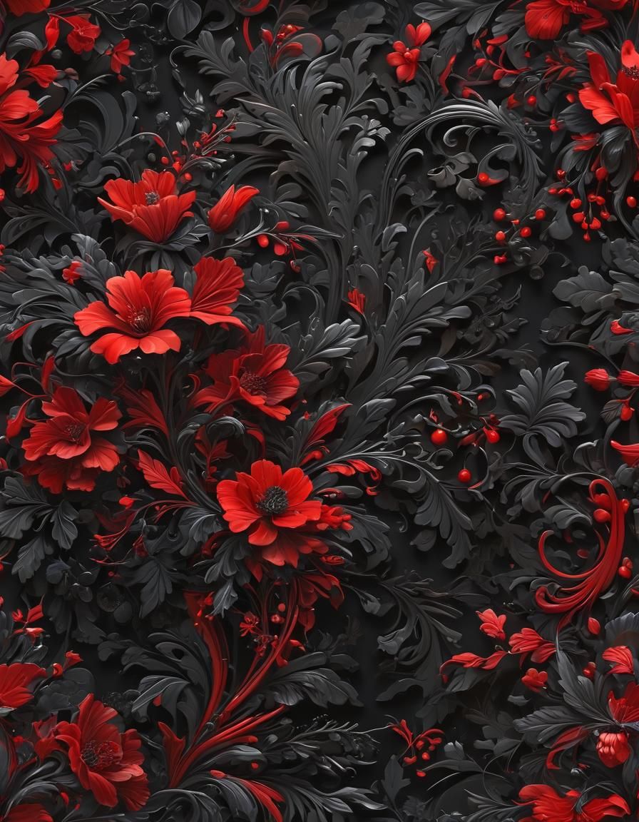 Dramatic Red and Black Oil Painting Masterpiece