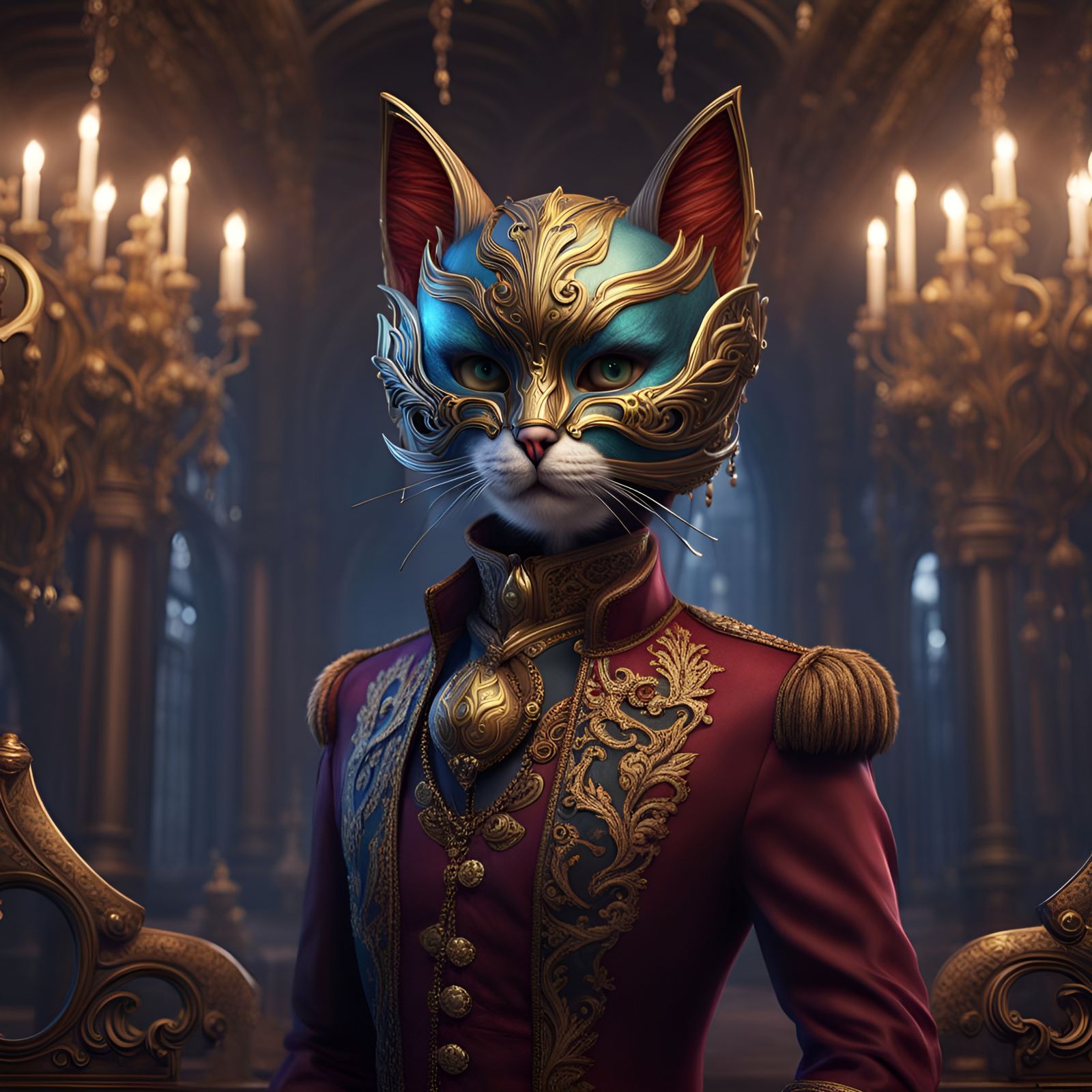 Masquerade Ball with Cat People, Detailed Fantasy Art