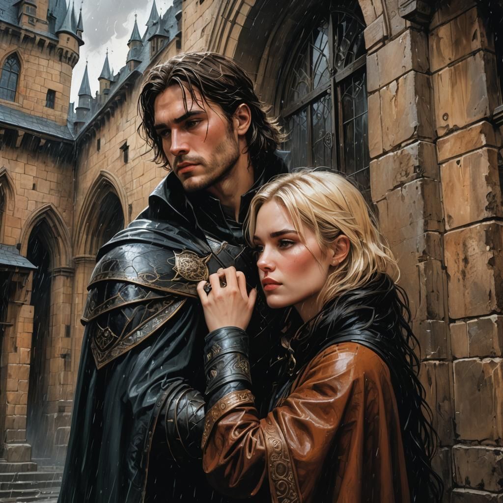 Medieval Kiss in the Rain: Hyperdetailed Comic Art