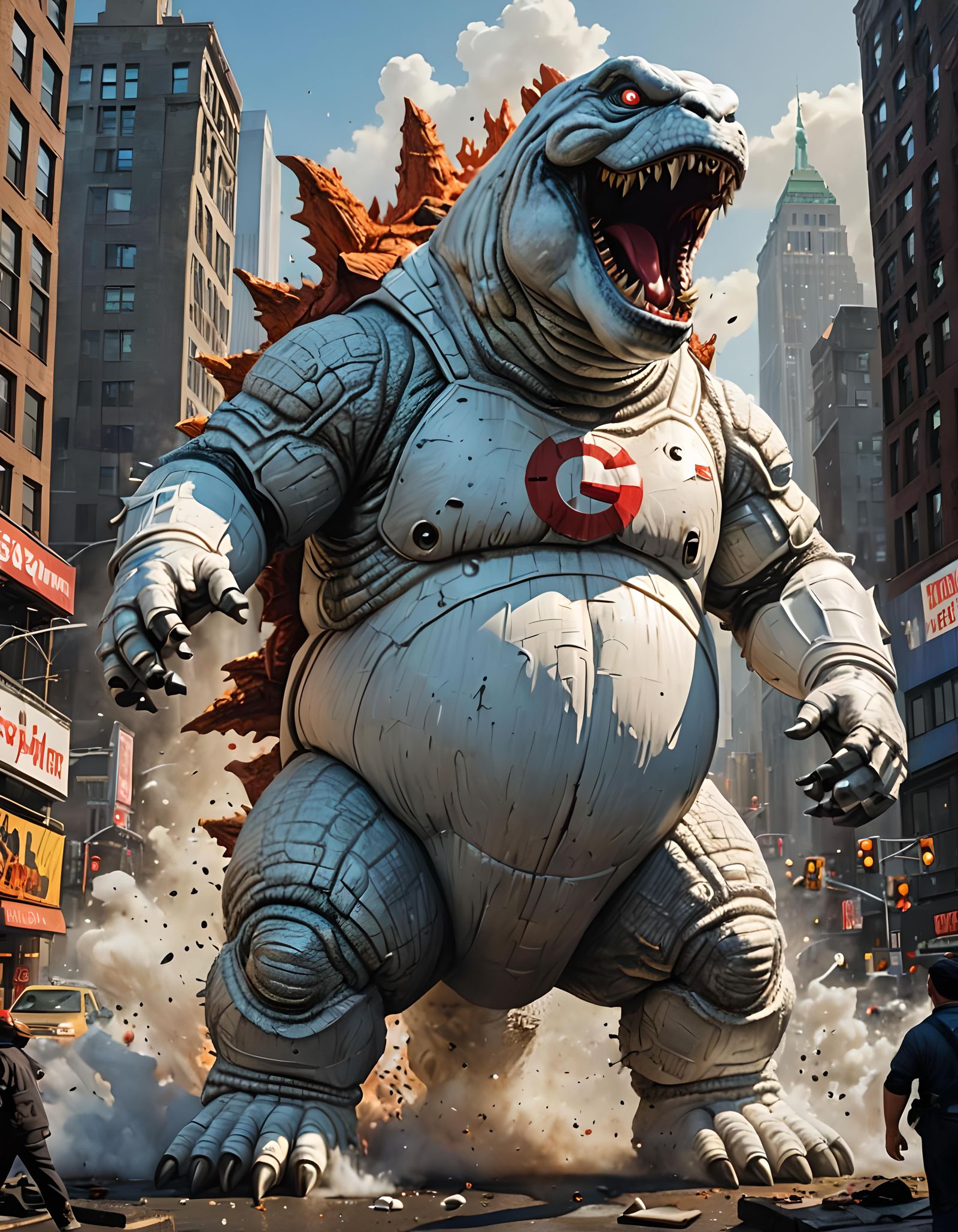 Stay Puft vs Godzilla in Hyperrealistic Concept Art