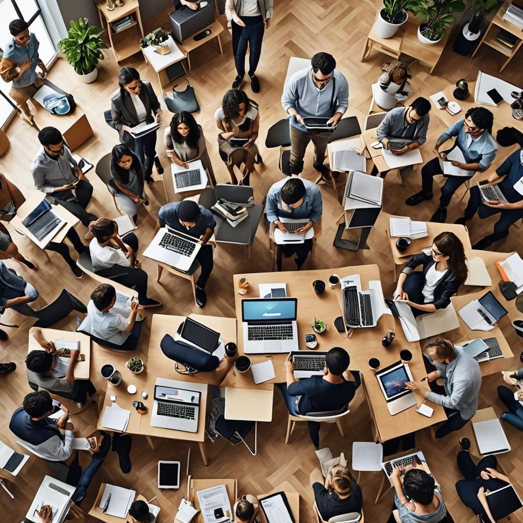 Diverse Team Collaborating on Tech Innovation Project