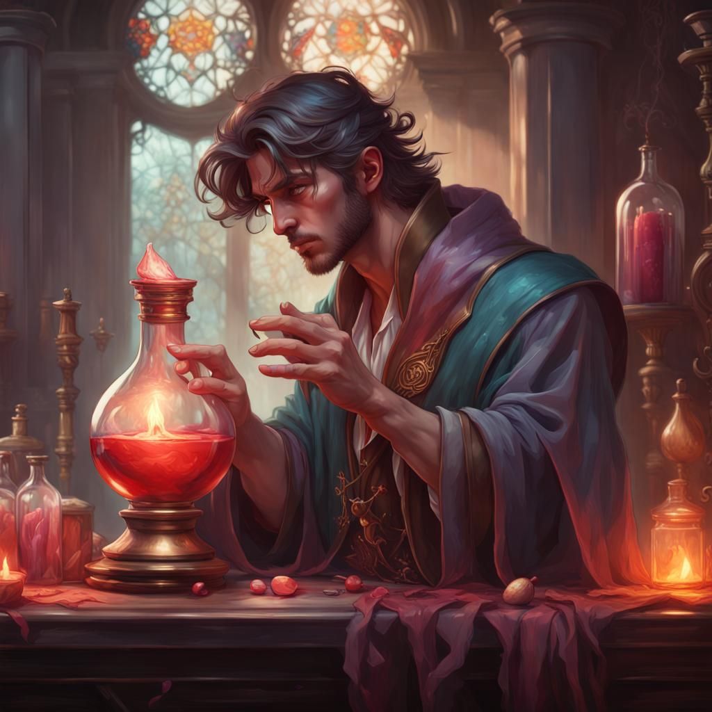 Sorcerer's Love Potion: Detailed Digital Portrait
