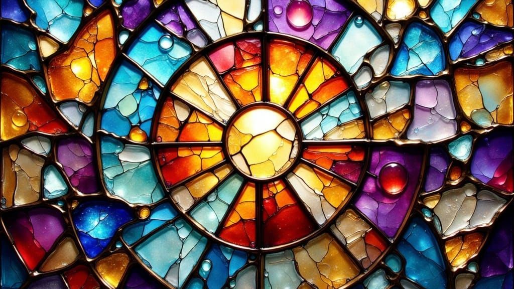 Shattered Stained Glass Window with Swirling Patterns