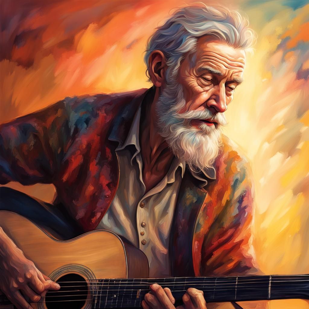 Hyperrealistic Acoustic Guitarist Portrait with Dramatic Lig...