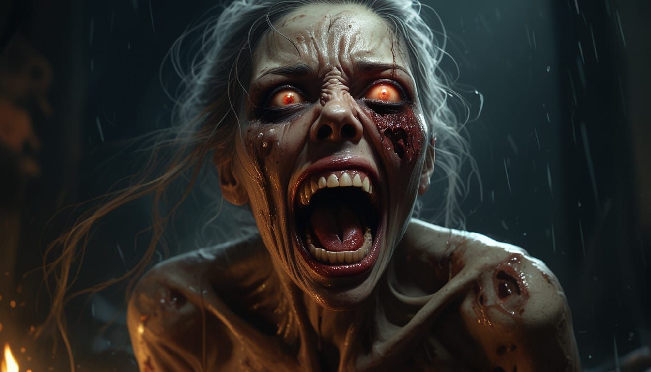 Disturbing Hyperrealistic Portrait of a Rotting Undead Woman