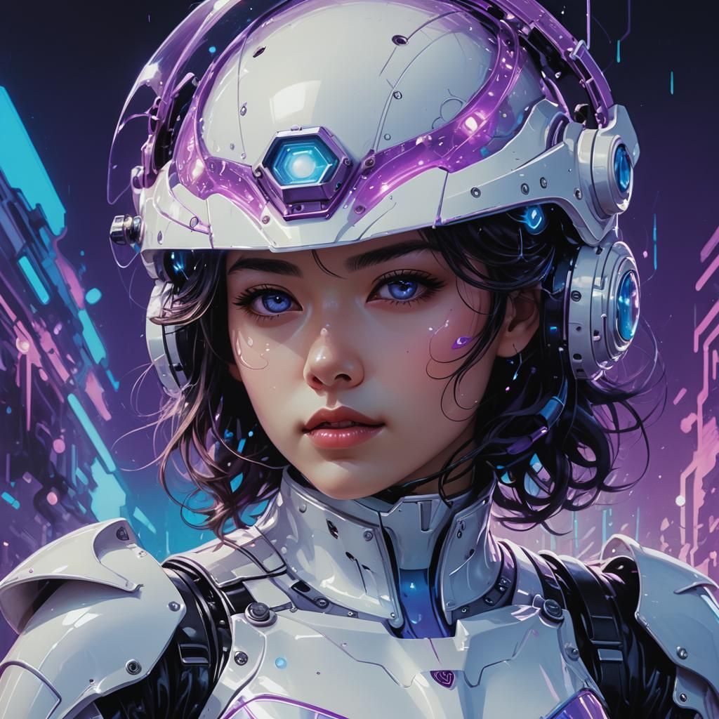 Cyberpunk Woman in Bioluminescent Armor, Vaporwave Style