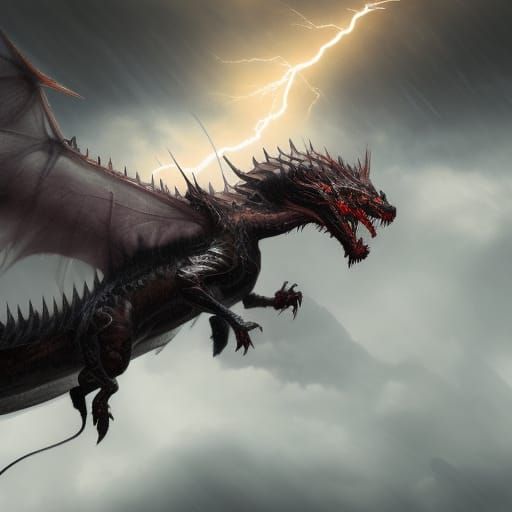 Lightning Dragon in a Dark Fantasy Storm