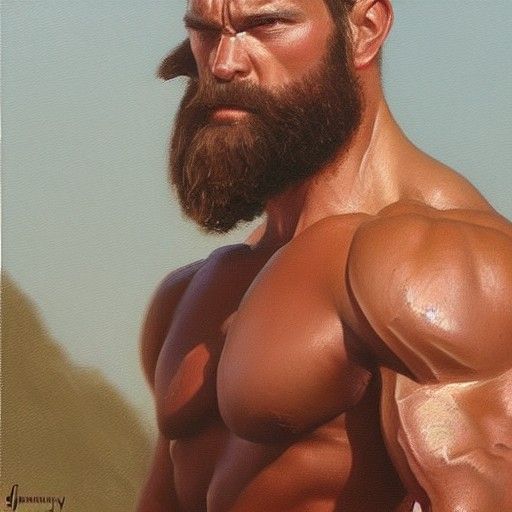 Muscular Man with Beard in Oil Painting Style