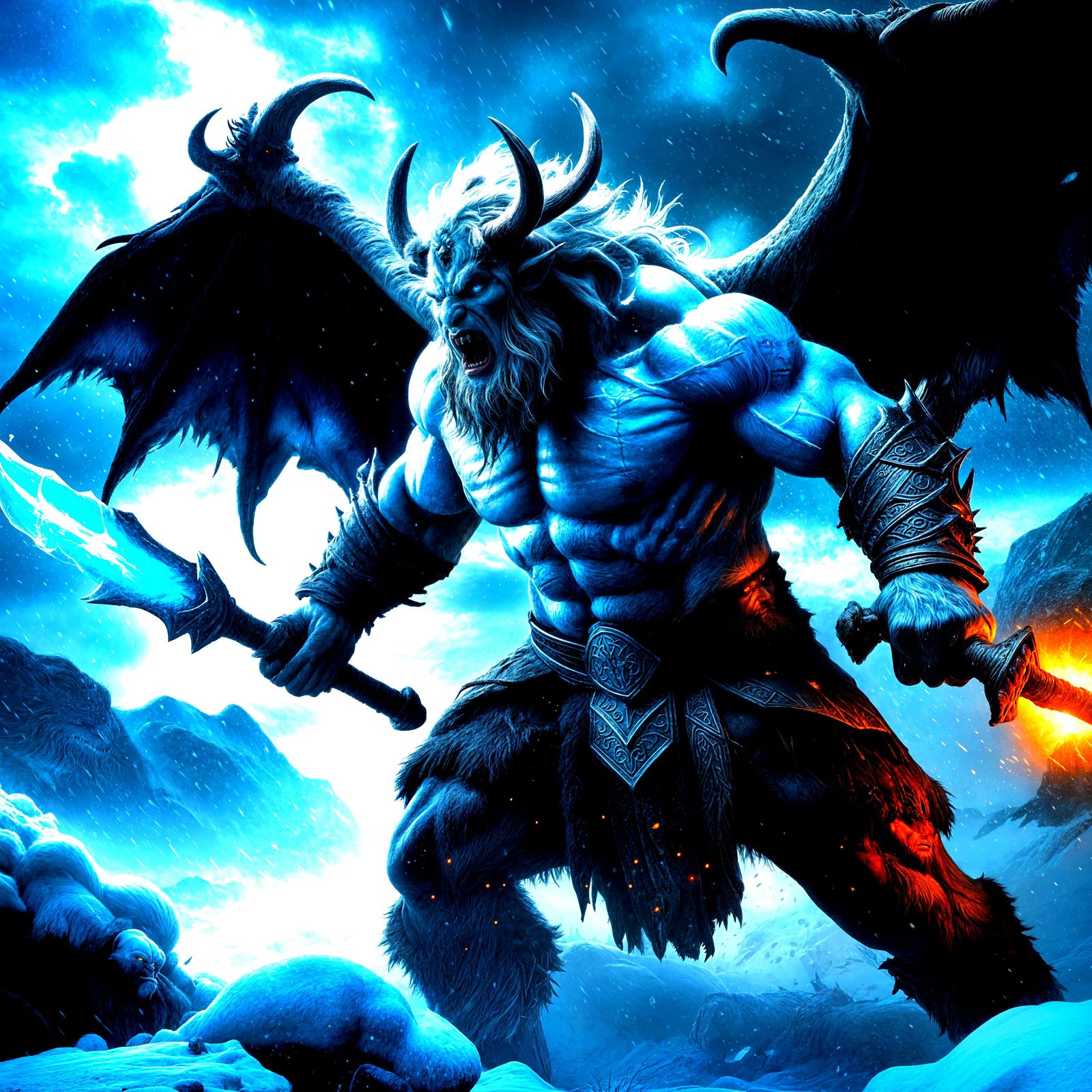 Epic Norse Frost Giants Battle Winter Storm in Dark Fantasy ...