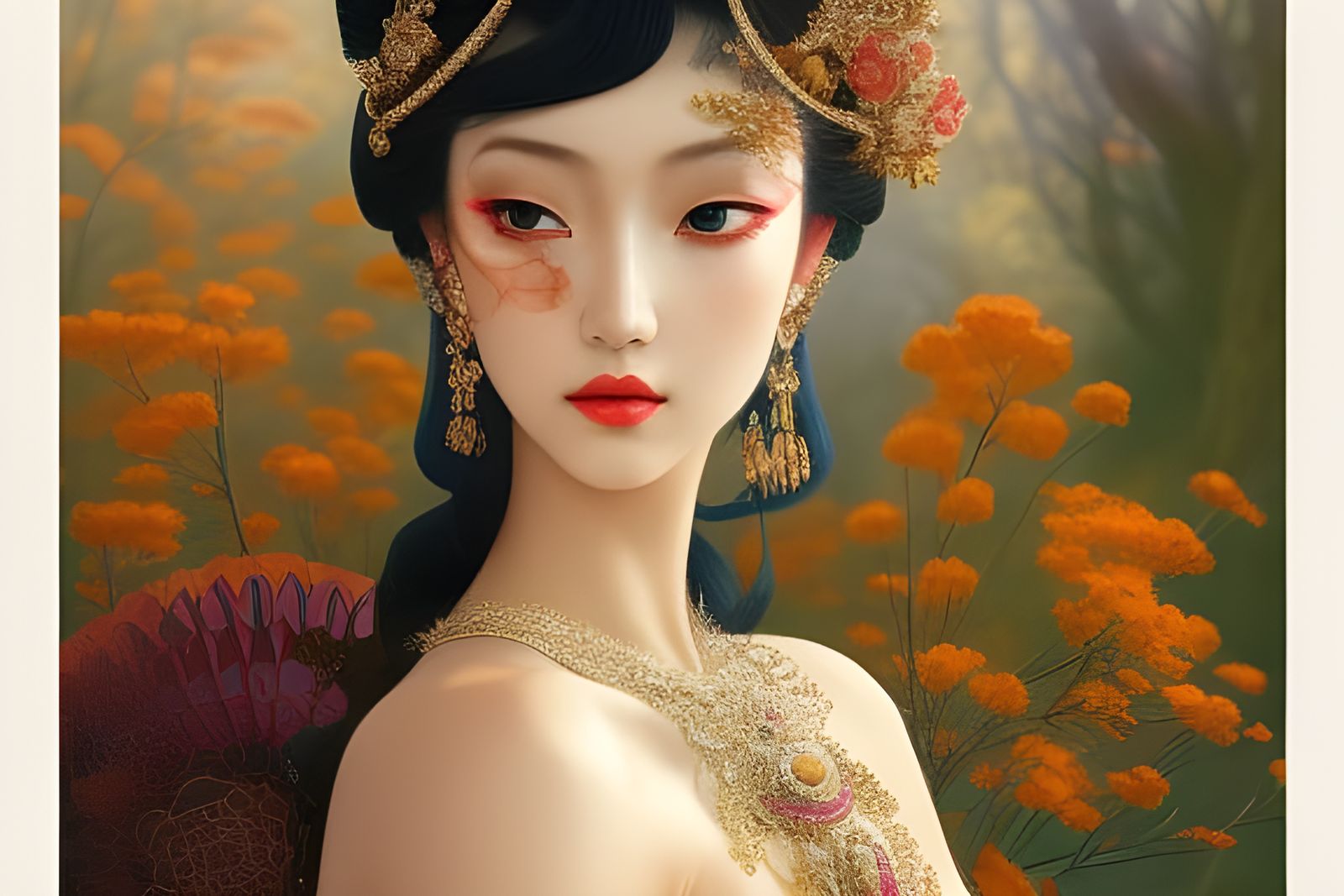 Retro Girl in Lace Dress, Anime Meets Art Deco