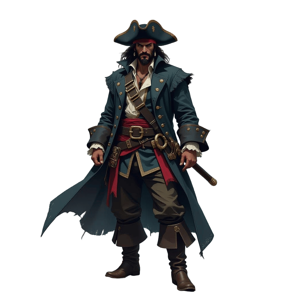 Pirate Captain on Rocky Coastline in Retro Sci-Fi Style