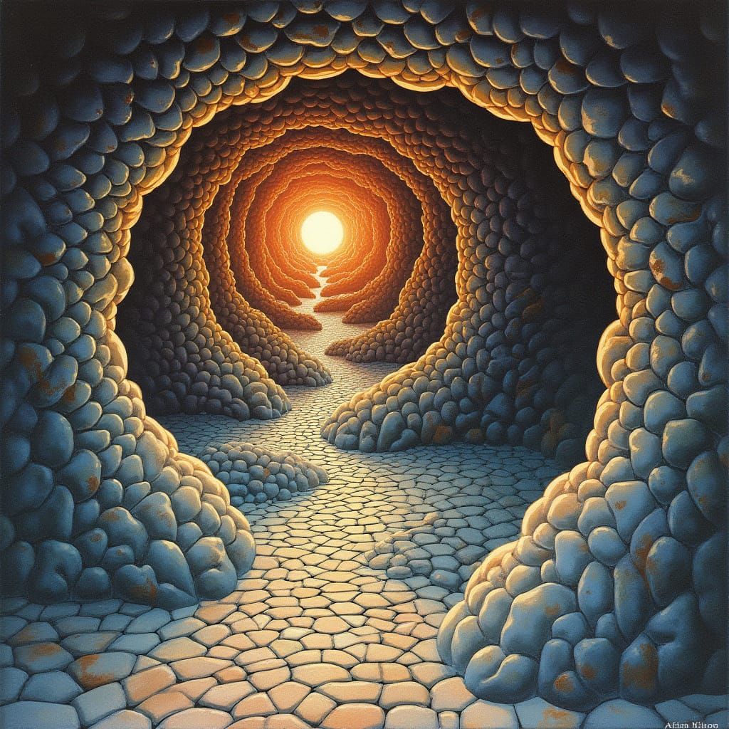 Surreal Escher-Inspired Vortex in Spiralling Room with Impos...