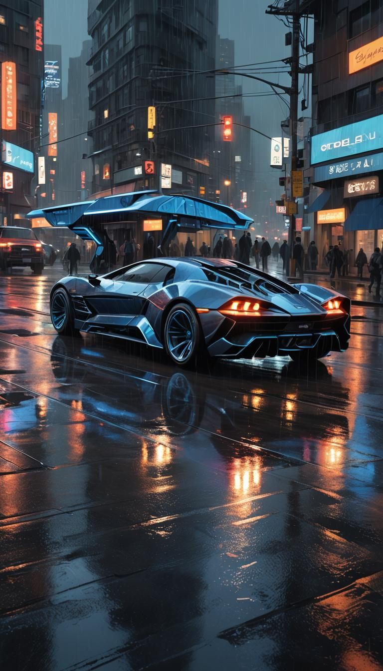 Futuristic Concept Car Speeds Through Neon City